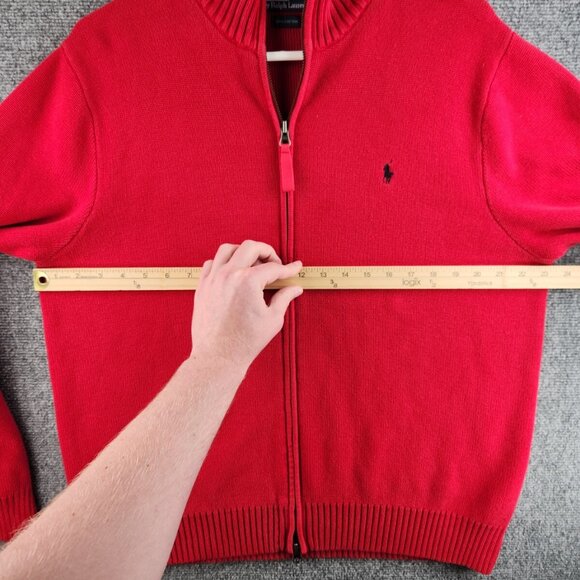 Polo Ralph Lauren Full Zip XL Red Knit Blue Pony Logo Cotton Men Jacket Sweater - Picture 12 of 15